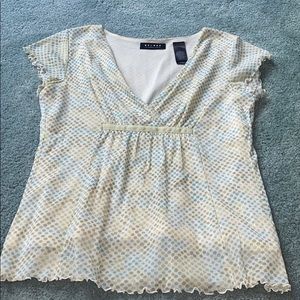 Light blue/green polka dot top